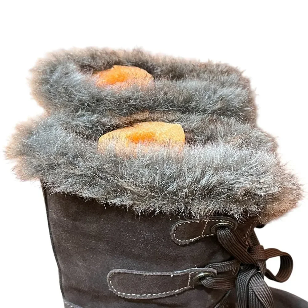 ZeroXposur Brown Suede Winter Boots Fur-Trimmed Tassel Tie Tall Warm